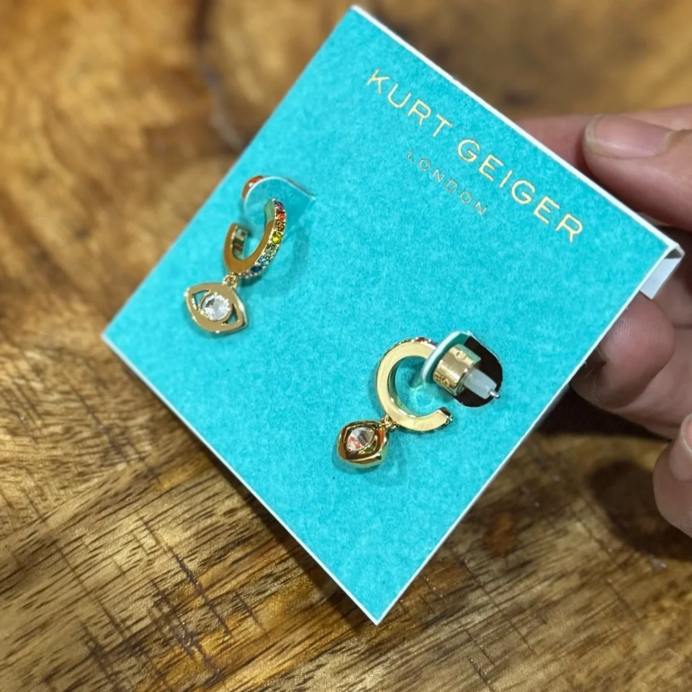 Kurt Geiger Evil Eye Crystal Huggie Hoop Earrings - Picture 1 of 5